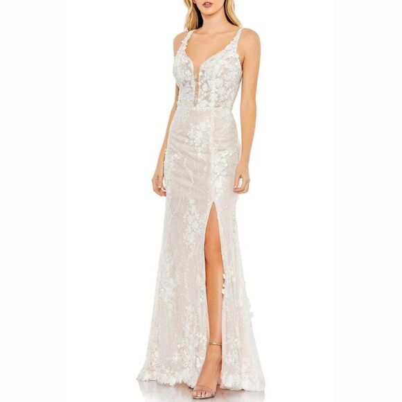 Mac Duggal 11331 Womens Size 16 White Floral Lace Up Corset Back Maxi Gown Dress - Picture 2 of 4